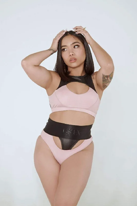 I Slay Sports Bra - Pink/Black Preppy Women's College
