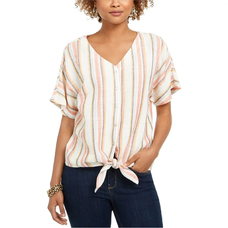 Style & Co. Womens Stripe Button Up Shirt, Off-White, 2X Vintage Women's 1970S 