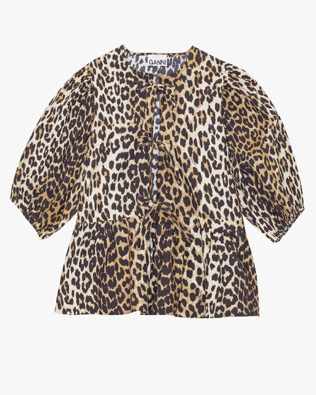 Printed Cotton Poplin Peplum Blouse Luxurious Women's High -  end