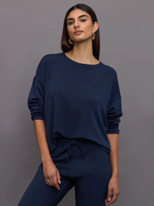 Pullover Sweatshirt - Navy Blazer Vintage Women's 1970S 