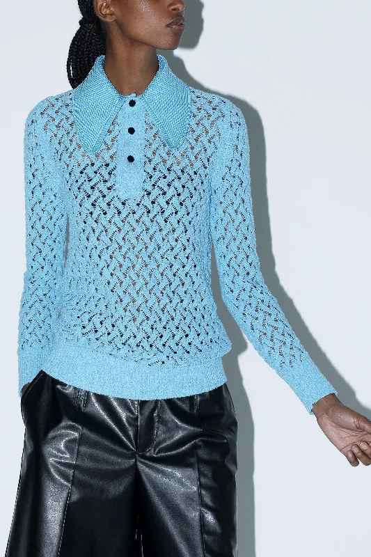 Lace Knit Polo Shirt Cool Women's Distressed