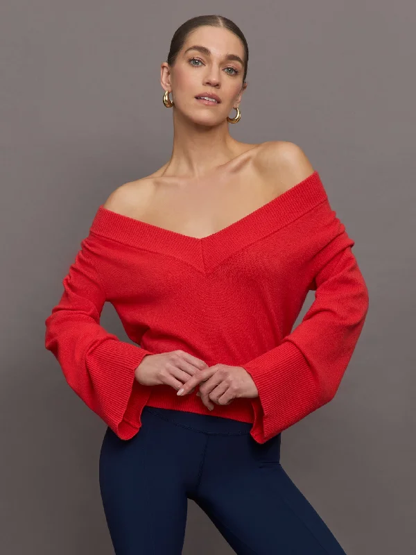Bell Sleeve Off Shoulder Sweater - Bittersweet Tough Women's Military - inspired