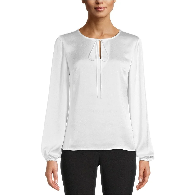Kasper Womens Tie Neck Pullover Blouse, White, X-Small Sleek Women's Metallic