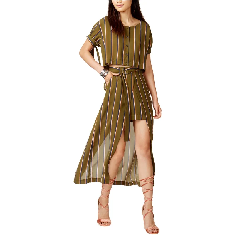 J.O.A. Womens Striped Button Down Blouse, Green, Medium Preppy Women's College