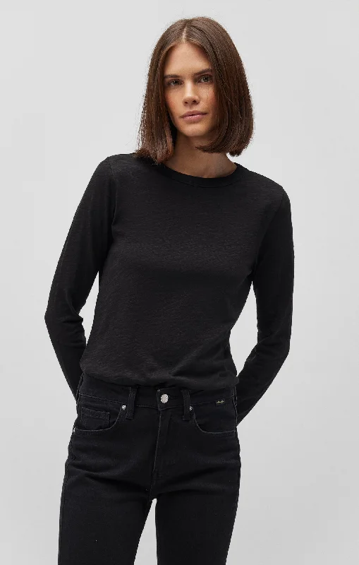 LONG SLEEVE CREW NECK T-SHIRT IN BLACK Refined Women's Classic 