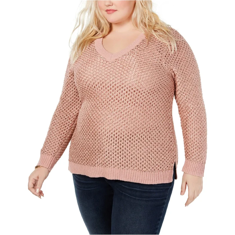 I-N-C Womens Pointelle Pullover Sweater, Pink, 4X Minimalist Women's Casual