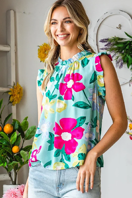 Floral Print Ruffle Shoulder Blouse Traditional Women's Wool
