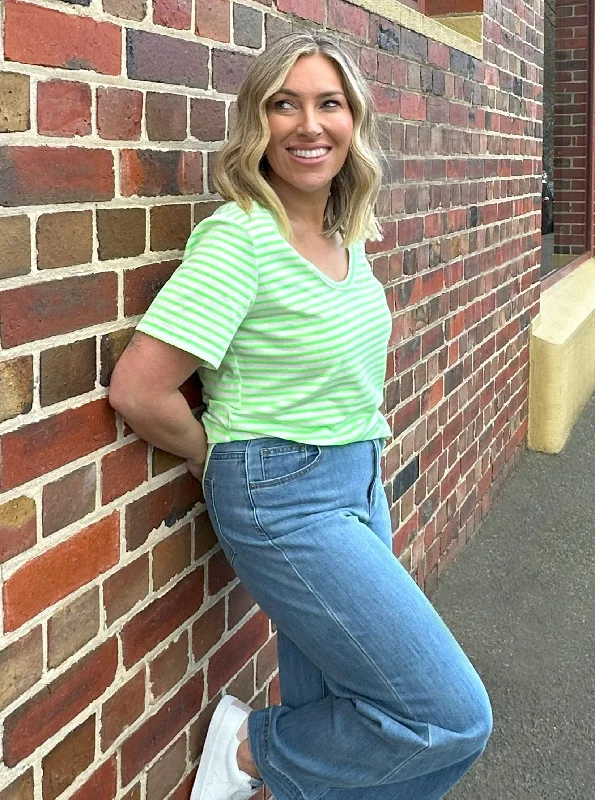 Sunny Tee - Green/White Stripes Dynamic Women's High - energy