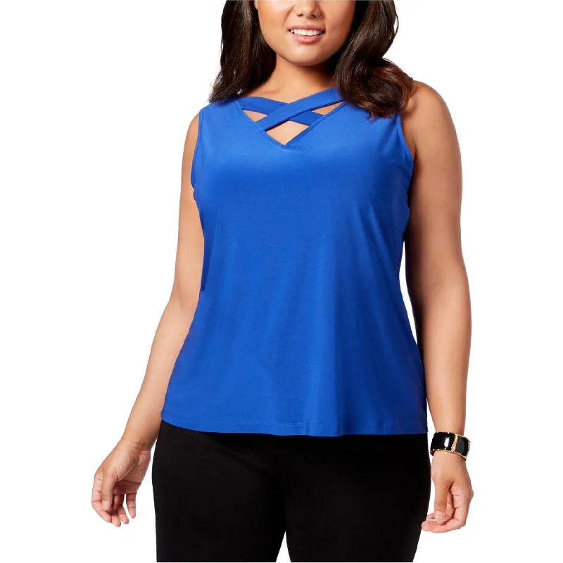 Nine West Womens Criss-cross Pullover Blouse, Blue, 3X Monochromatic All - in - one