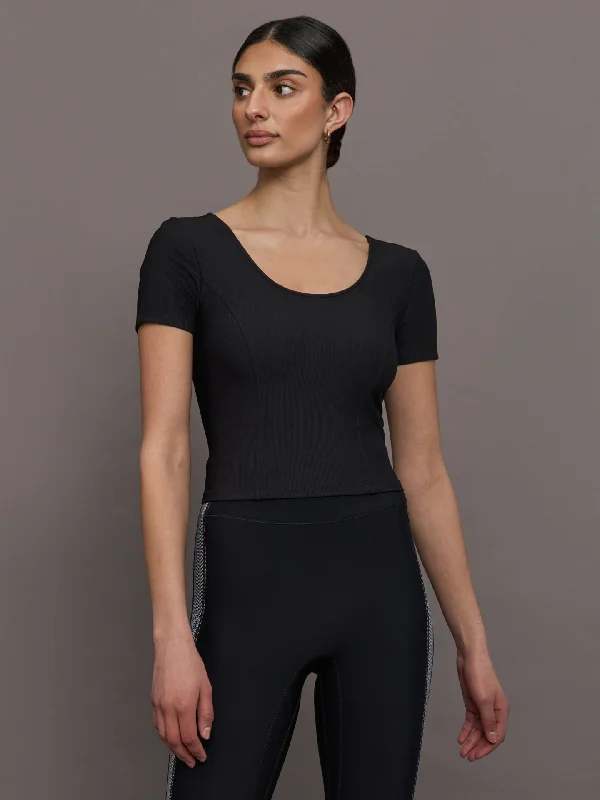 Rib Crop Short Sleeve - Black Rib Practical Women's Multi - 