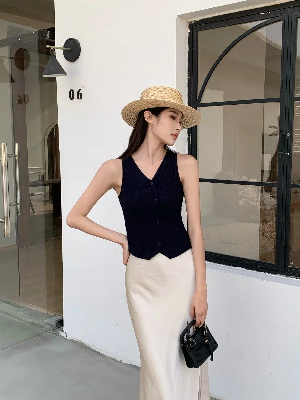 Marlow Ribbed Knit Vest Top Midnight Navy Edgy Women's Punk