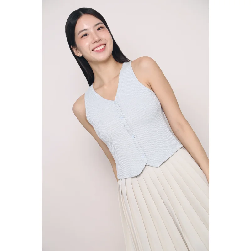 Marlow Ribbed Knit Vest Top Seafoam Preppy Women's College