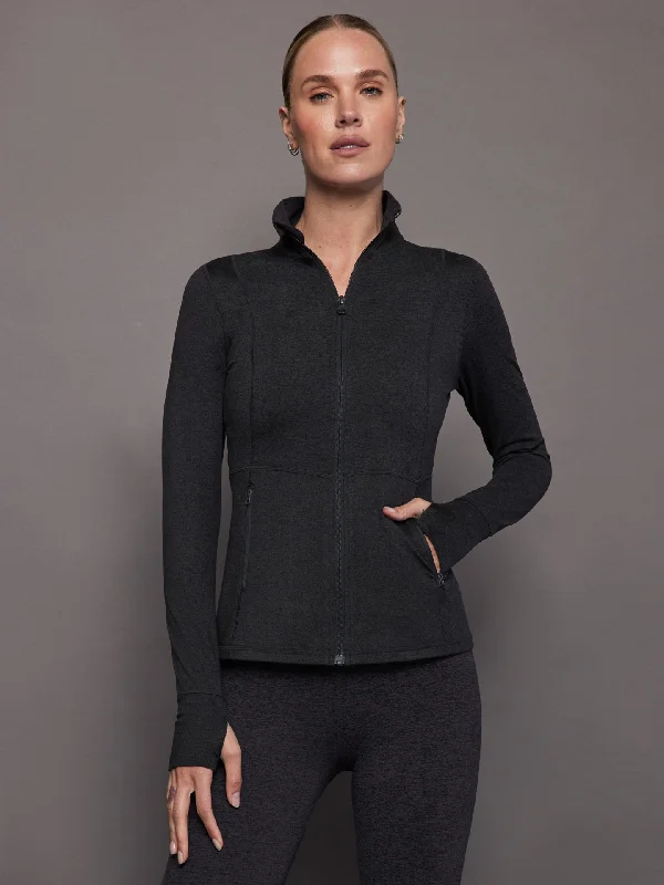 Zip Long Sleeve Run Top - Charcoal Heather Relaxed Women's Beachy