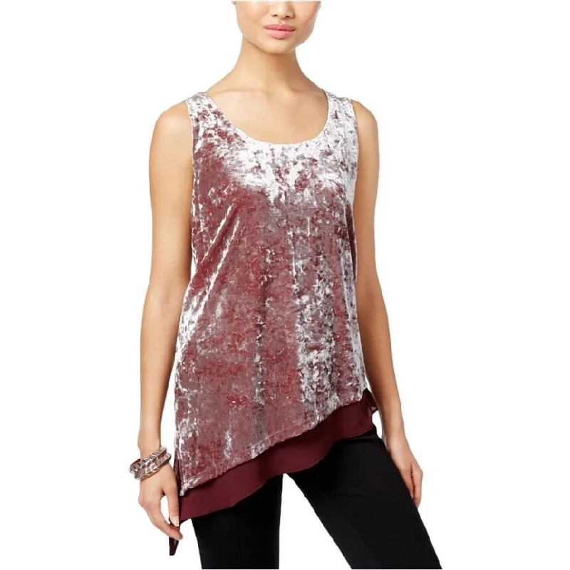 I-N-C Womens Crushed Velvet Pullover Blouse, Red, Medium Unique Women's Upcycled