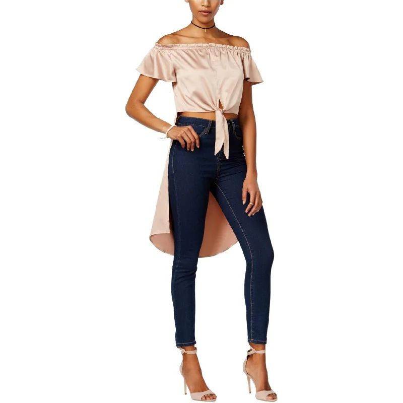 Material Girl Womens Satin Knit Blouse, Beige, Small Geometric