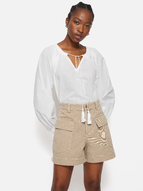 Gauze Gathered Top | White Youthful Women's Anime - inspired