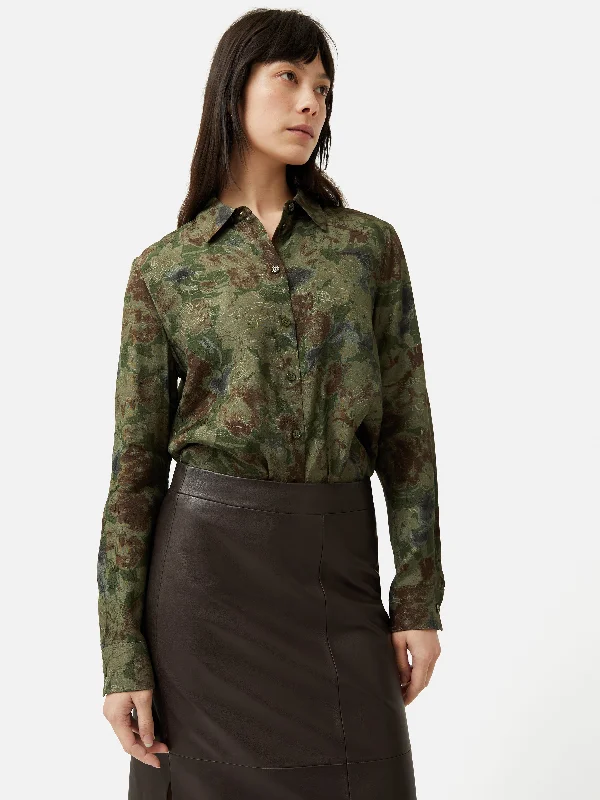 Shadow Floral Jacquard Shirt | Green Unique Women's Upcycled