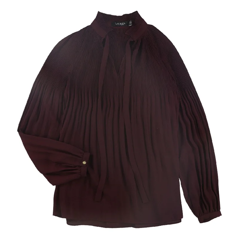 Ralph Lauren Womens Tie Front Pullover Blouse, Red, X-Small Casual Women's Loose - fitting