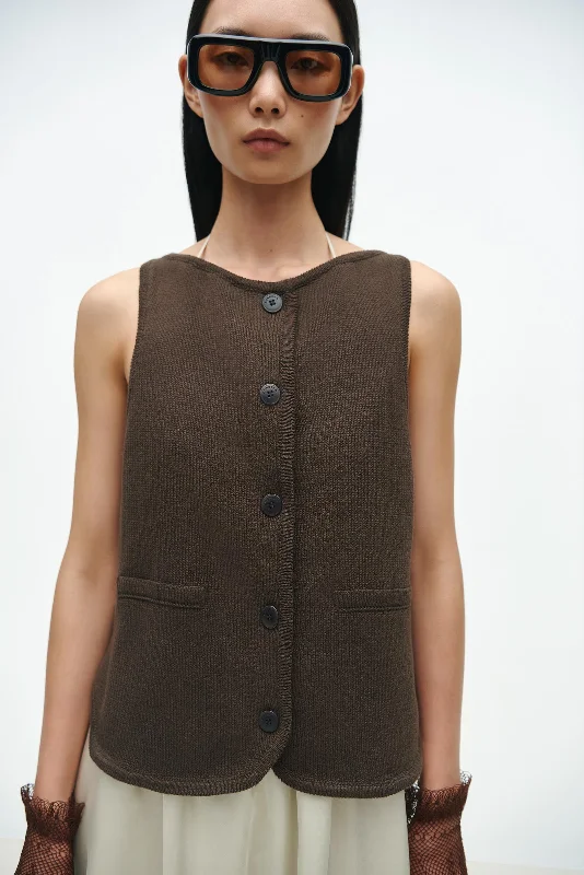 Boat-Neck Cotton Waistcoat Sophisticated Women's Tailored