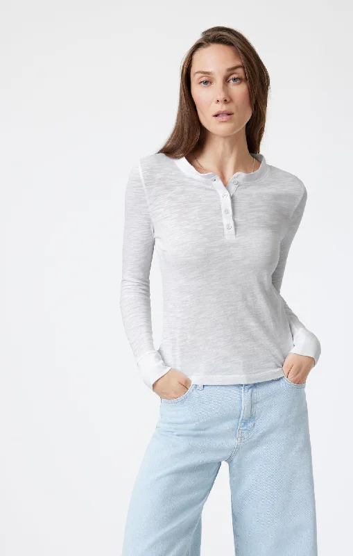 HENLEY T-SHIRT IN SNOW GREY MELANGE Sophisticated Women's 