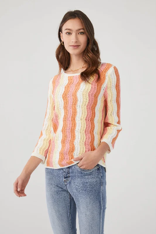 3/4 Sleeve Pointelle Sweater Country