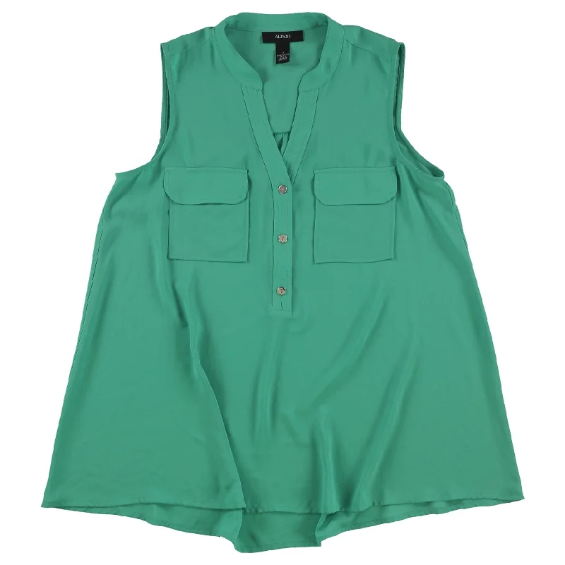 Alfani Womens Flap Pocket Pullover Blouse, Green, 2 Dapper Women's Bow - adorned