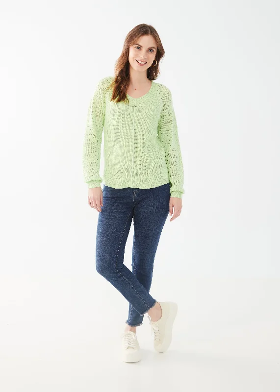 Long Pointelle Sleeve V-Neck Sweater Youthful Women's Anime - inspired
