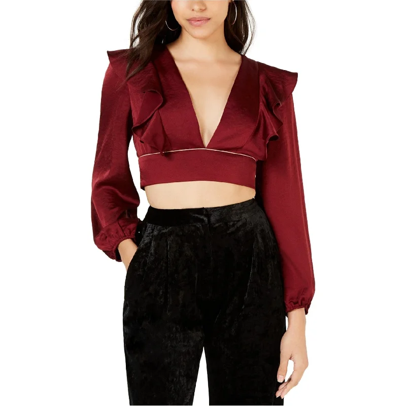 Leyden Womens Plunging Ruffled Crop Top Blouse Modern Women's Tech