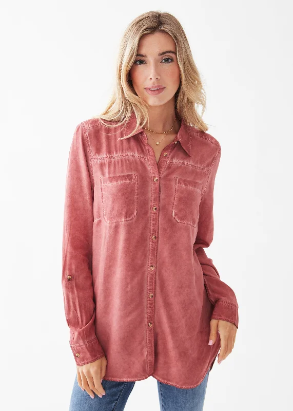 Long Sleeve Roll Tab Shirt Hip Women's Urban
