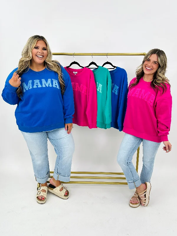 Hey Mama MOCO Exclusive Crewneck In Bright Blue Sporty Women's Athleisure 