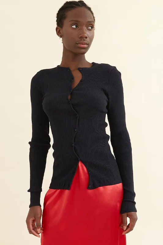 Claire Cotton Rib Cardigan Artistic Women's Hand - painted