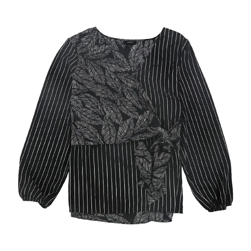 Alfani Womens Mixed-Print Wrap-Bust Pullover Blouse, Black, X-Large Scandinavian
