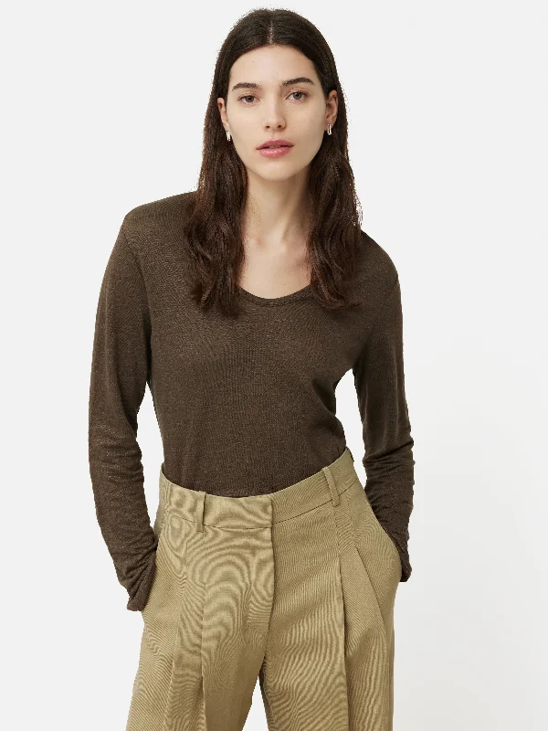 Linen Eden Long Sleeve Tee | Khaki Trendy Women's 