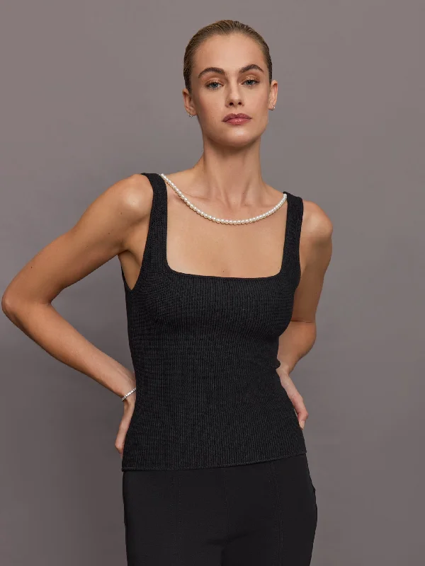 Pearl Necklace Sweater Tank - Black Artistic Women's Avant - 