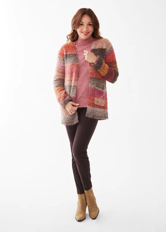 Striped Space Dye Cardigan Minimalist Women's Casual